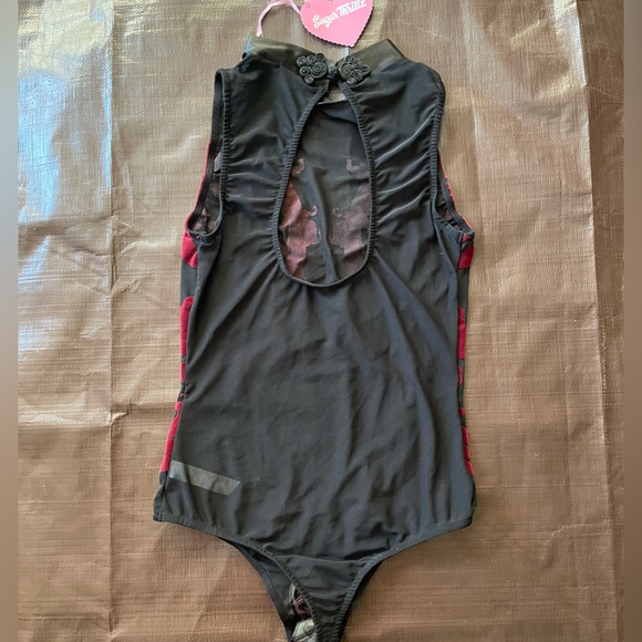 Velvet enchantress bodysuit red burn out rave festival one piece onesie lingerie - Picture 8 of 8